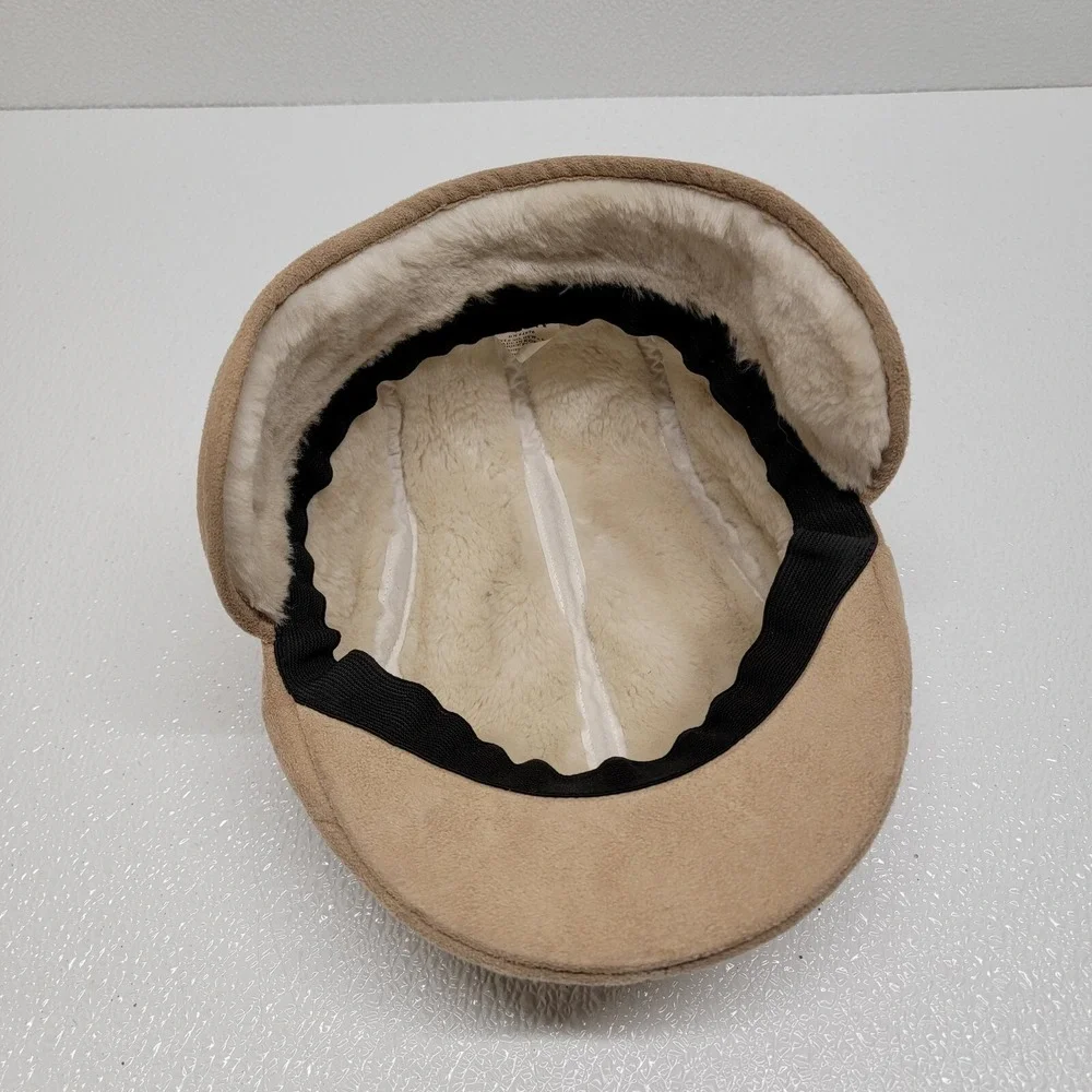 D & Y, NY Tan Faux Suede Winter Newsboy Cap Ear Flaps Soft